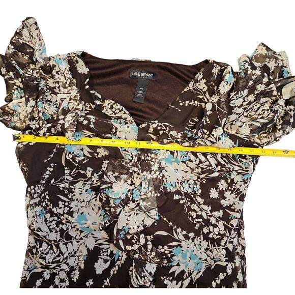 Lane Bryant Dress Sz 16W Floral Maxi Flouncy Ruffled Brown Cream Teal Coquette - Picture 6 of 9